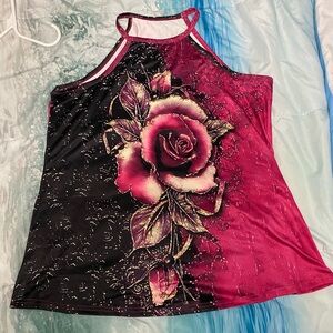 Floral Halter Top with Rose Design